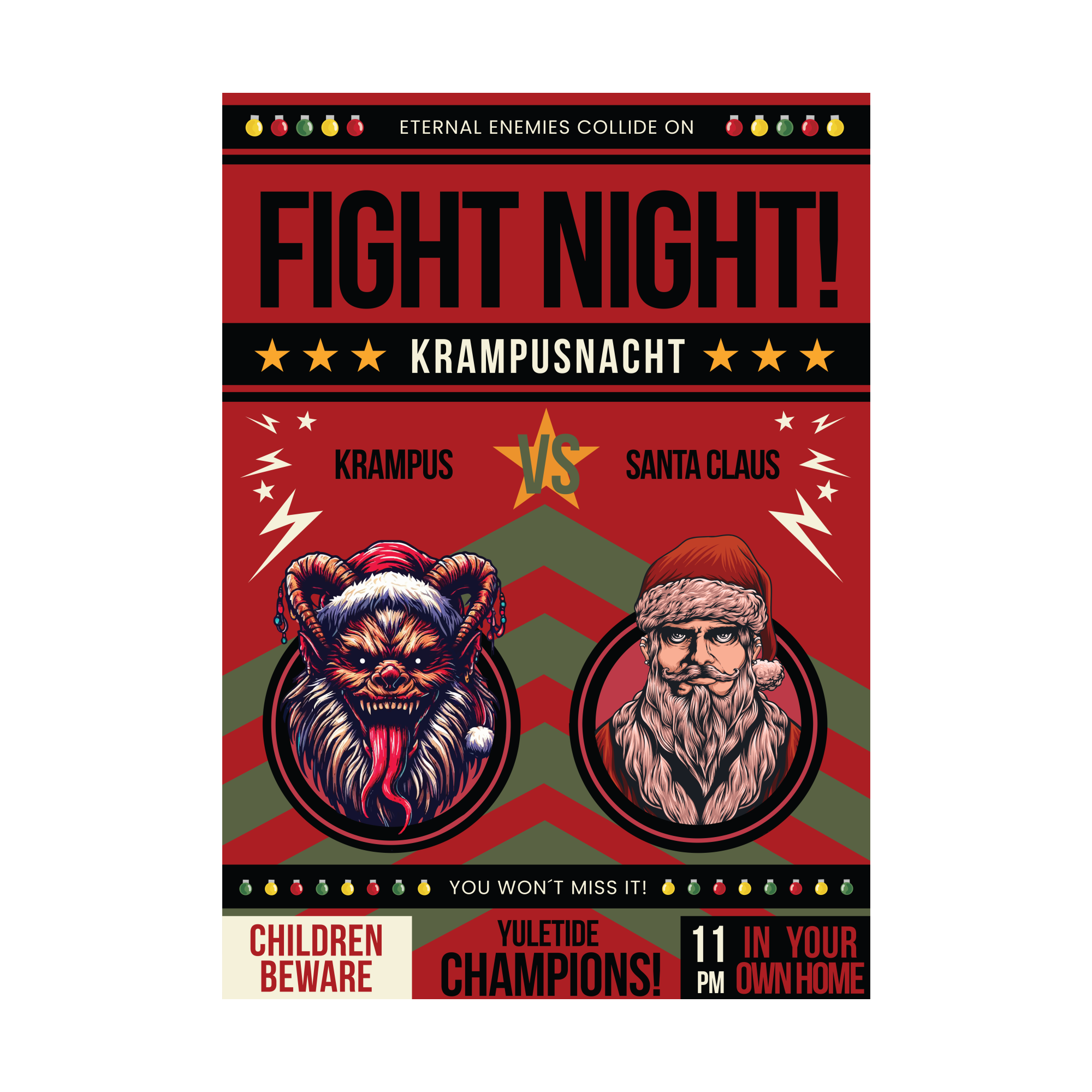 Krampus vs Santa boxing style poster